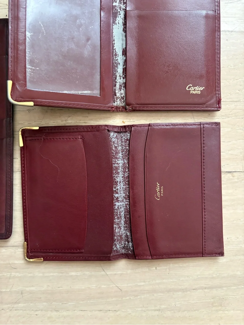 Cartier Burgundy Leather Travel Card Holder Wallet Set of 3
